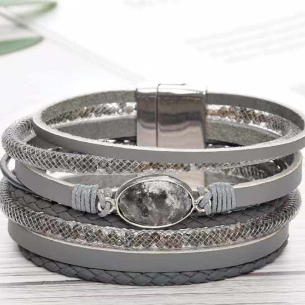 New! Dark grey mixed media bracelet